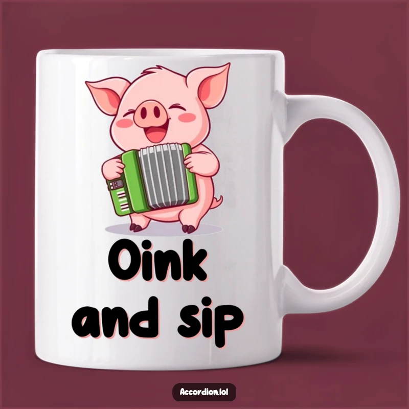 Funny Pig Accordion Mug: Playful Pink Pig Squeezing a Cheerful Green Accordion, Perfect Gift