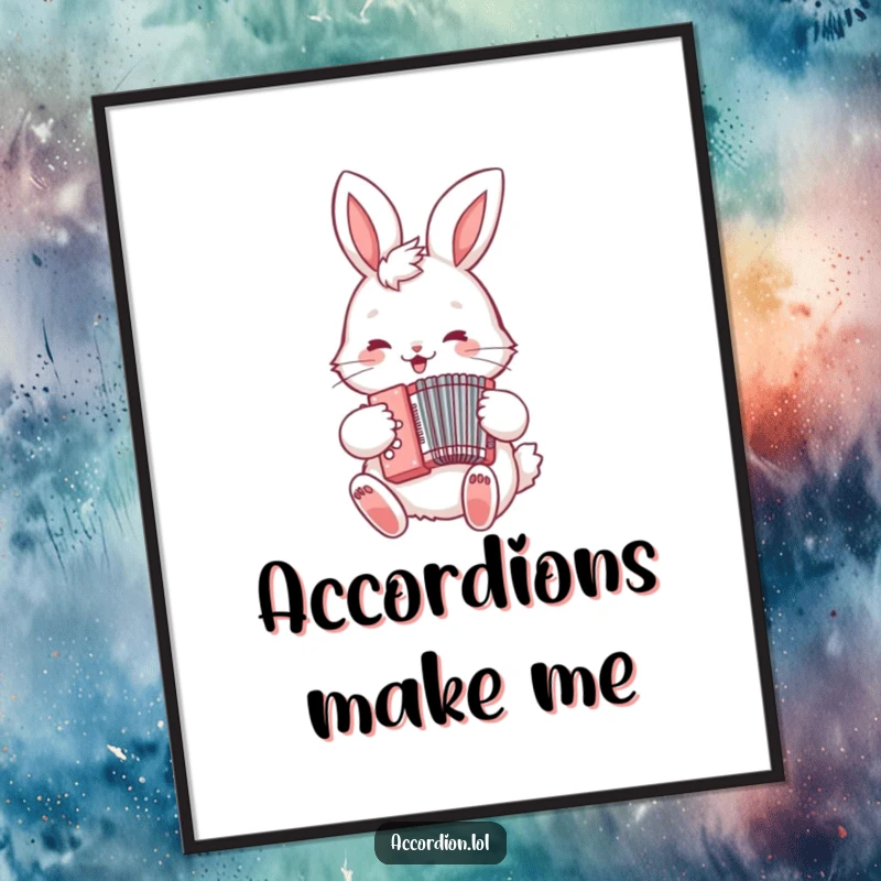 Funny Bunny Accordion Digital Art Print of a fluffy bunny happily playing a miniature accordion, ideal for instant wall decor.