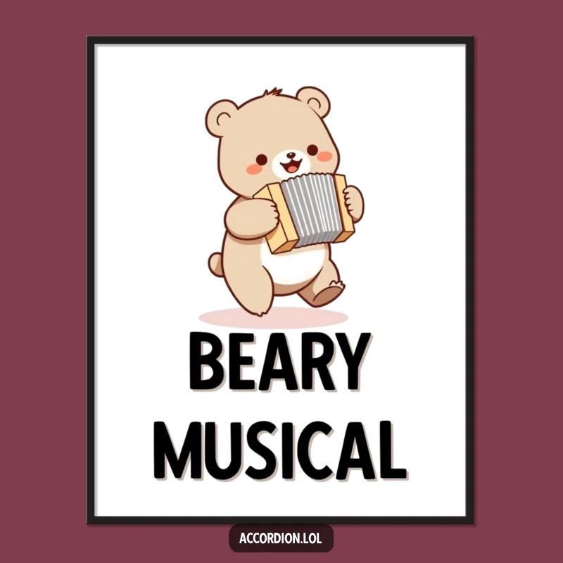 Funny Bear Accordion Digital Print: Bouncing Art Download, Instant Humorous Decor