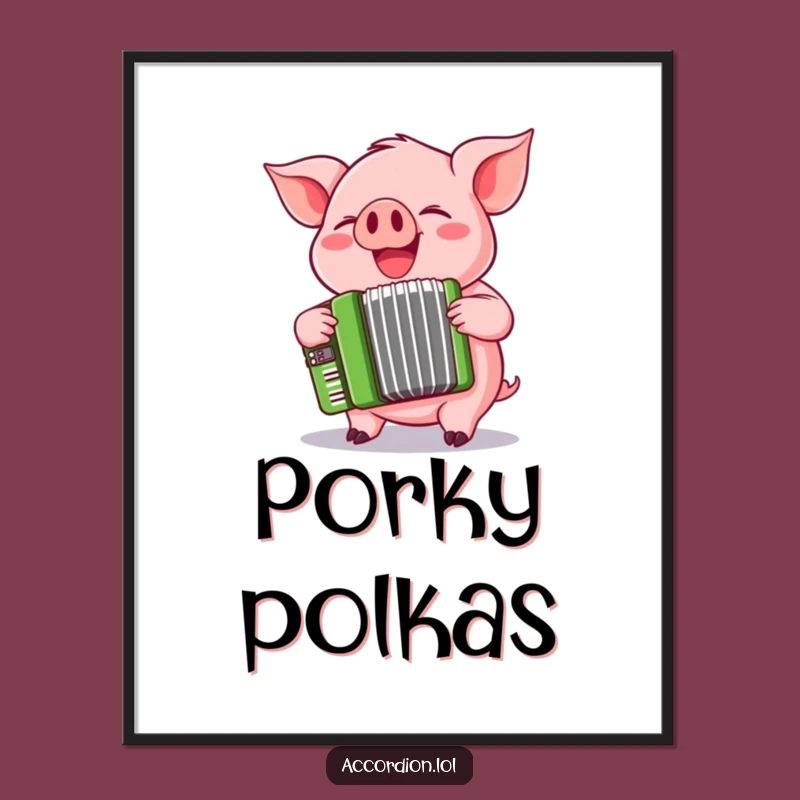 Funny Pig Accordion Digital Art: Playful Pink Pig Squeezing a Cheerful Green Accordion
