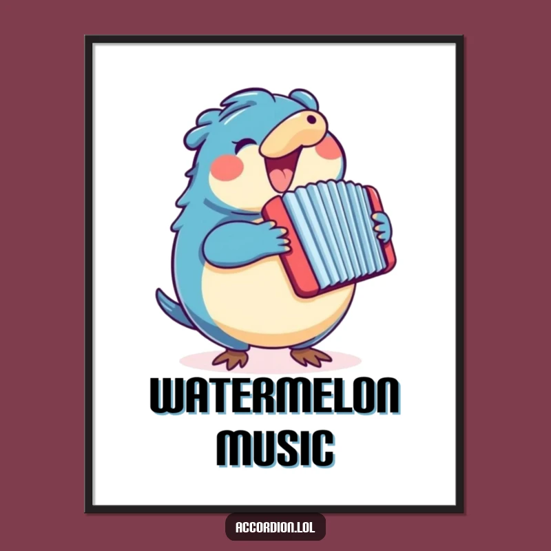 Funny Platypus Accordion Digital Art: Enthusiastic Blue Platypus Playing a Colorful Accordion