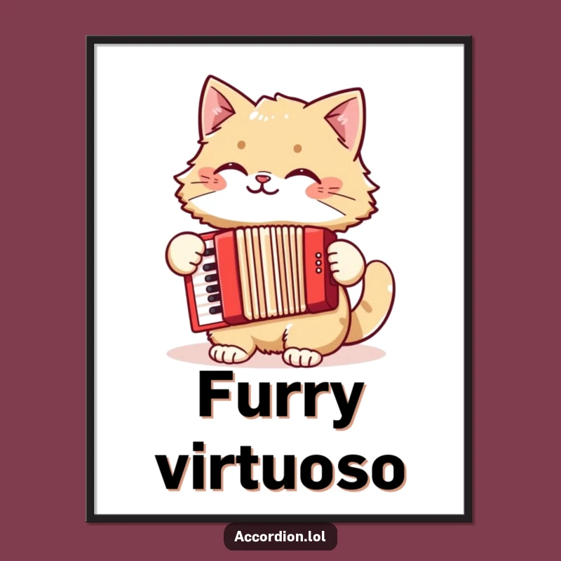 Funny Cat Accordion Digital Print: Instant Feline Music Art, Whimsical Humorous Decor