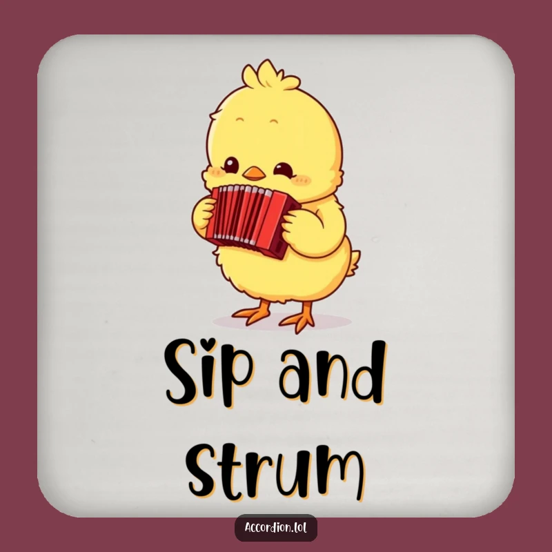 Funny Chick Accordion Drink Coaster: Protect Surfaces with a Happy Musician Chick