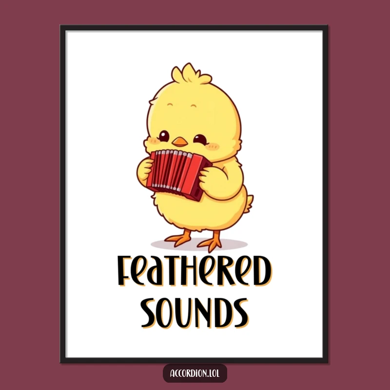 Funny Chick Accordion Poster: Adorable Musician Chick Playing a Tiny Red Accordion Art