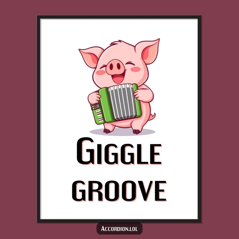 Funny Pig Accordion Poster: Playful Pink Pig Squeezing a Cheerful Green Accordion Art