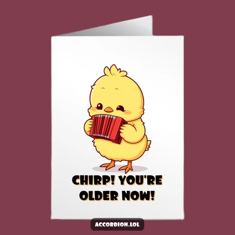 Free Printable Birthday Card: Funny Chick Playing Accordion, Downloadable DIY Humorous Gift