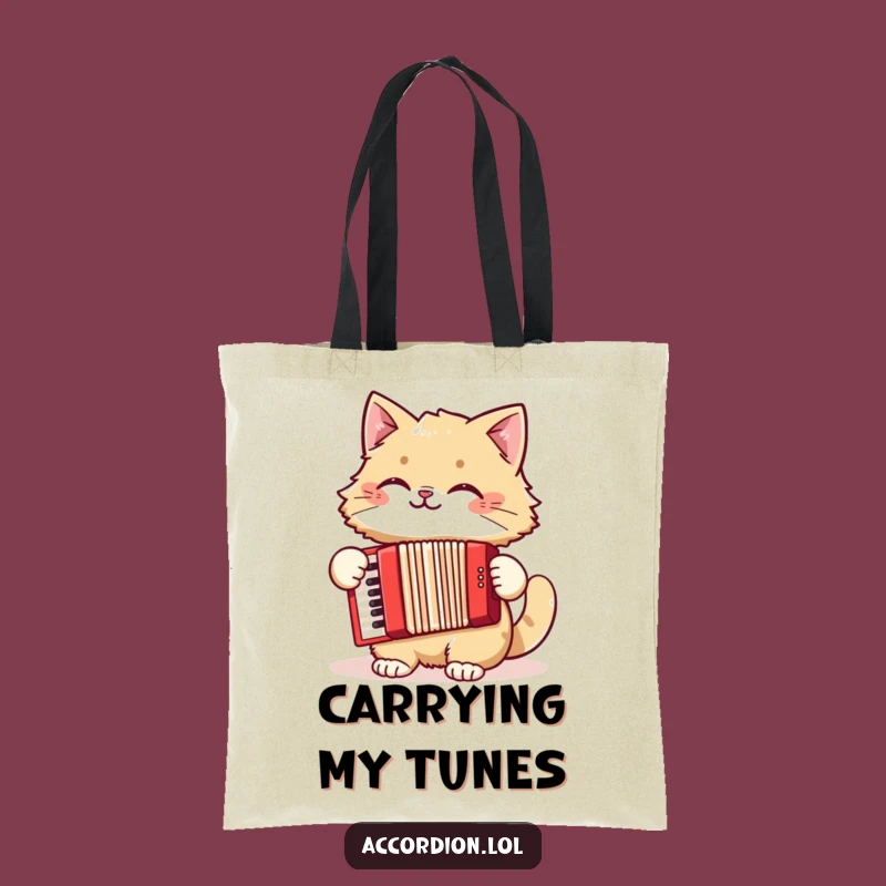 Funny Cat Accordion Tote Bag: Chic Feline Music Accessory, Whimsical Humorous Gift