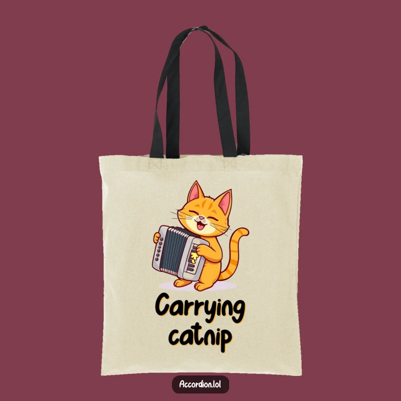 Funny Cat Accordion Tote Bag: Carry Your Tunes with a Mischievous Orange Cat